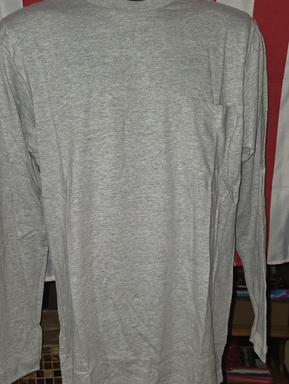 Supreme Long-Sleeve Pocket Tee in Light Gray